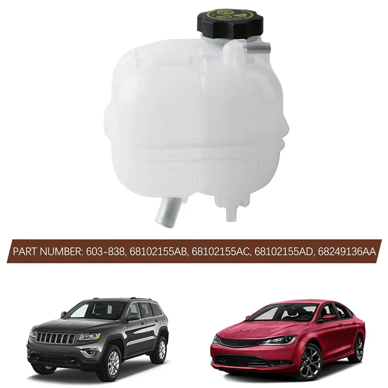 603-838 Coolant Reservoir For Jeep Cherokee Chrysler 200 2015-2018 Overflow Recovery Expansion Tank 68102155AB
603-838 Coolant Reservoir For Jeep Cherokee Chrysler 200 2015-2018 Overflow Recovery Expansion Tank 68102155AB