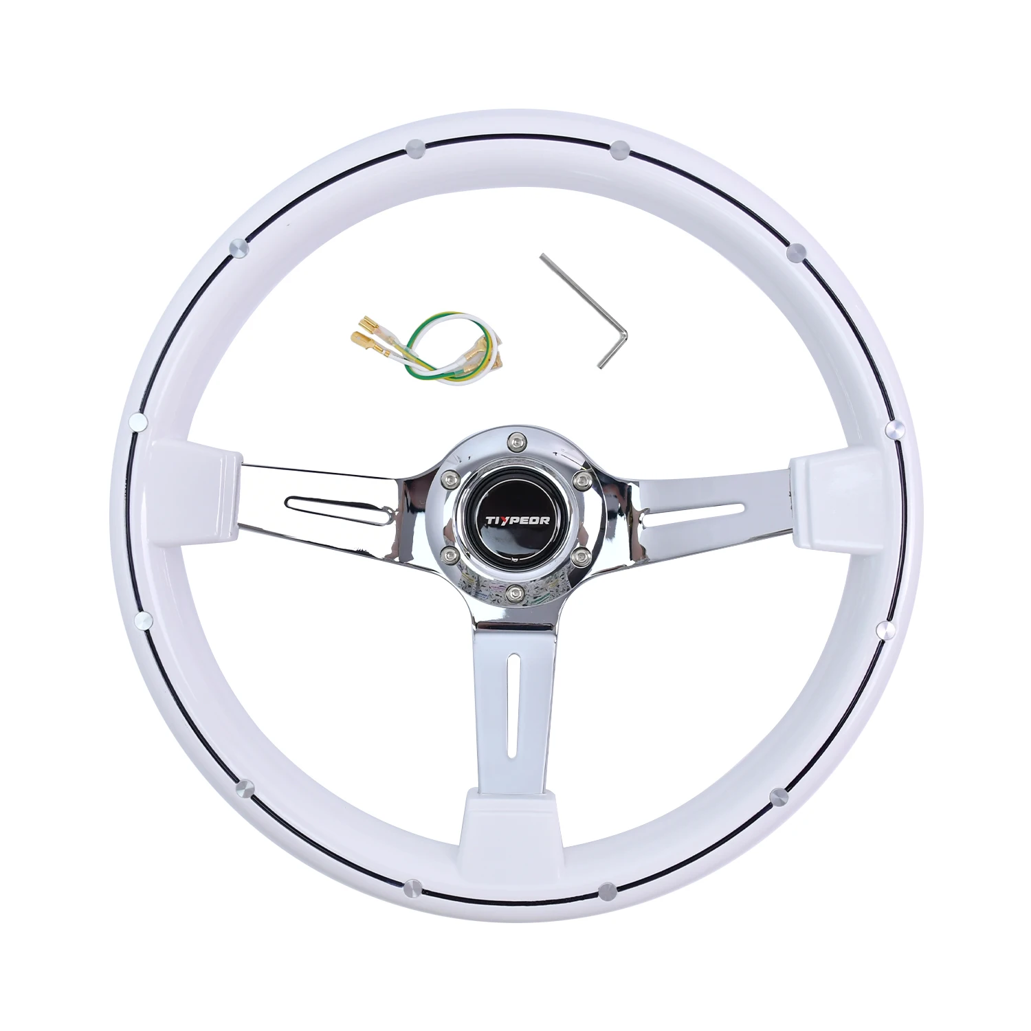 Universal tiypeor 14 Inch 350mm White Vintage Steering Wheel Chrome 3 Spoke Classic Racing Steering Wheel For JDM Retro Car
Universal tiypeor 14 Inch 350mm White Vintage Steering Wheel Chrome 3 Spoke Classic Racing Steering Wheel For JDM Retro Car