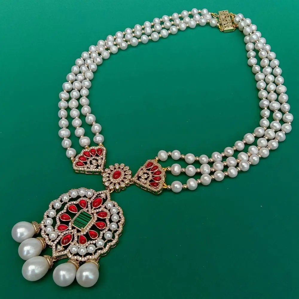 KKGEM 3 Layered 6-7mm Cultured White Pearl Necklace Big Cz Pave Statement Bohemia Necklaces
KKGEM 3 Layered 6-7mm Cultured White Pearl Necklace Big Cz Pave Statement Bohemia Necklaces