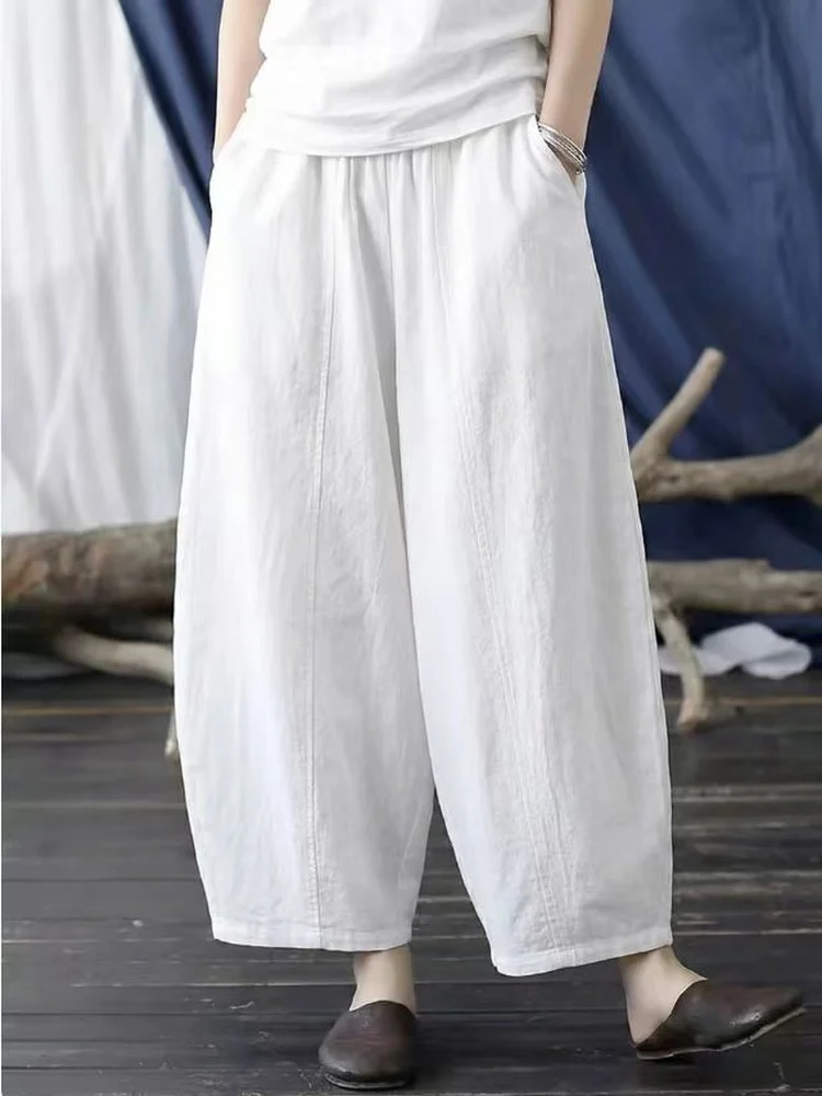 Retro Artistic Cotton Linen Wide Leg Pants High Waist Slim Loose Casual Nine Points Harlan Pants Elastic Waist Thin Model
Retro Artistic Cotton Linen Wide Leg Pants High Waist Slim Loose Casual Nine Points Harlan Pants Elastic Waist Thin Model