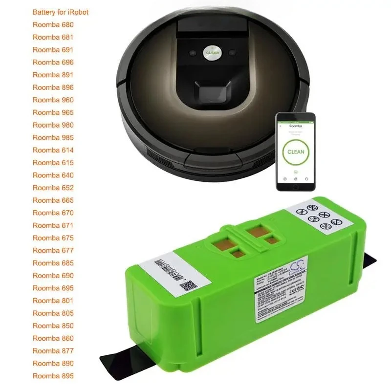 5200mAh Cameron Sino Battery for iRobot Roomba 696,801,805,850,860,877,890,891,895,896,960,965,980,985
5200mAh Cameron Sino Battery for iRobot Roomba 696,801,805,850,860,877,890,891,895,896,960,965,980,985