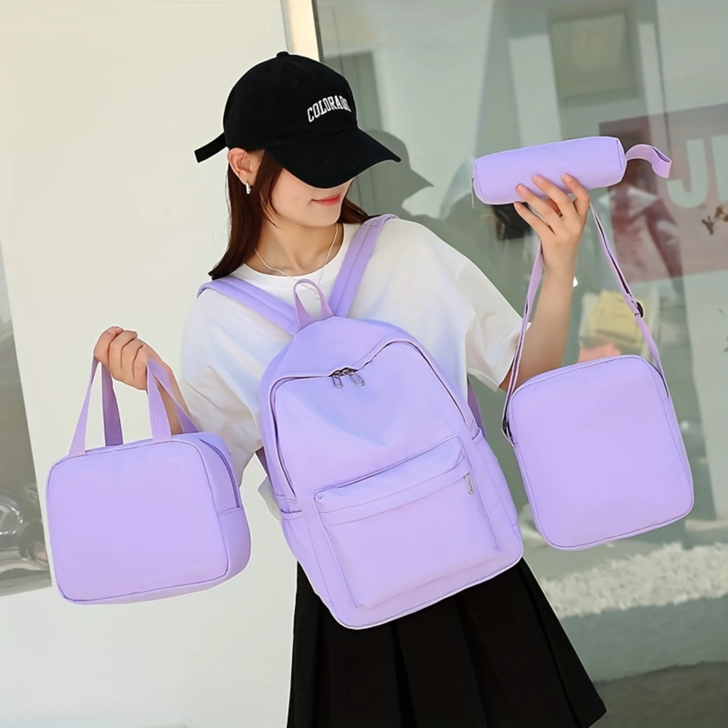 4pcs Backpack Crossbody Handbag Set, Classic Solid Color Travel Backpacks, Large Capacity School Student Book Bags
4pcs Backpack Crossbody Handbag Set, Classic Solid Color Travel Backpacks, Large Capacity School Student Book Bags