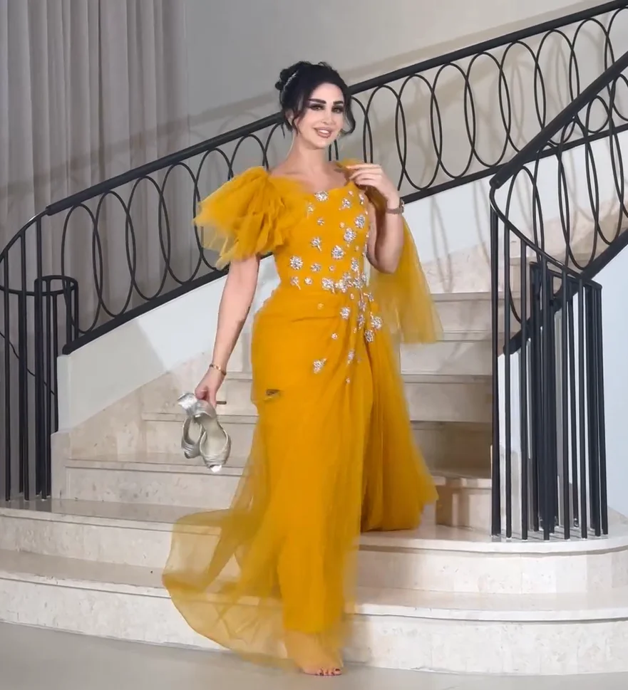 Golden Mermaid Prom Dresses Long for Arabic Women 2025 Square Neckline Beading Crystal Beaded Formal Evening Gowns
Golden Mermaid Prom Dresses Long for Arabic Women 2025 Square Neckline Beading Crystal Beaded Formal Evening Gowns