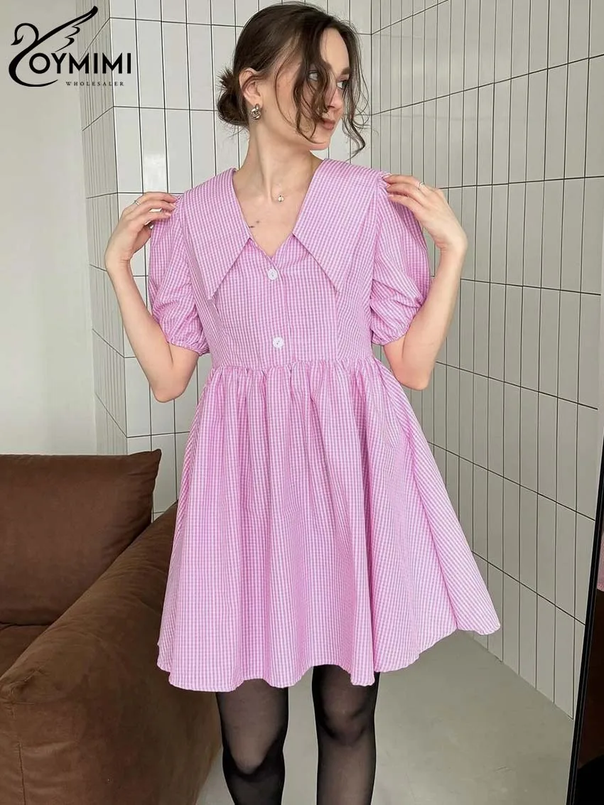 Oymimi Fashion Pink Print Women's Dress Elegant Lapel Short Sleeve Button Dresses Autumn High Waist Pleated Mini Dresses Female
Oymimi Fashion Pink Print Women's Dress Elegant Lapel Short Sleeve Button Dresses Autumn High Waist Pleated Mini Dresses Female