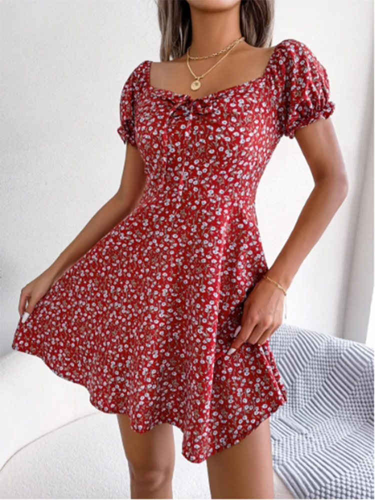 Lace Up Square Neck Trumpet Short Sleeved Casual Floral Women's Dress High Street Fashion Elegant Versatile Summer Dresses
Lace Up Square Neck Trumpet Short Sleeved Casual Floral Women's Dress High Street Fashion Elegant Versatile Summer Dresses