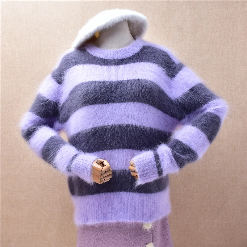 Ladies Women Spring Autumn Winter Striped Hairy Angora Rabbit Hair Knitted O-Neck Long Sleeves Loose Pullover Sweater Jumper Top
Ladies Women Spring Autumn Winter Striped Hairy Angora Rabbit Hair Knitted O-Neck Long Sleeves Loose Pullover Sweater Jumper Top