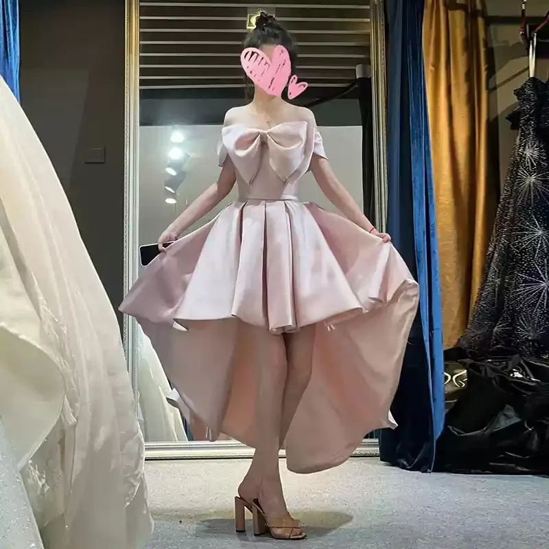 Hi Lo Prom Dress 2025 Pink Strapless Satin Party Dresses Off the Shoulder Lace-up Back
Hi Lo Prom Dress 2025 Pink Strapless Satin Party Dresses Off the Shoulder Lace-up Back
