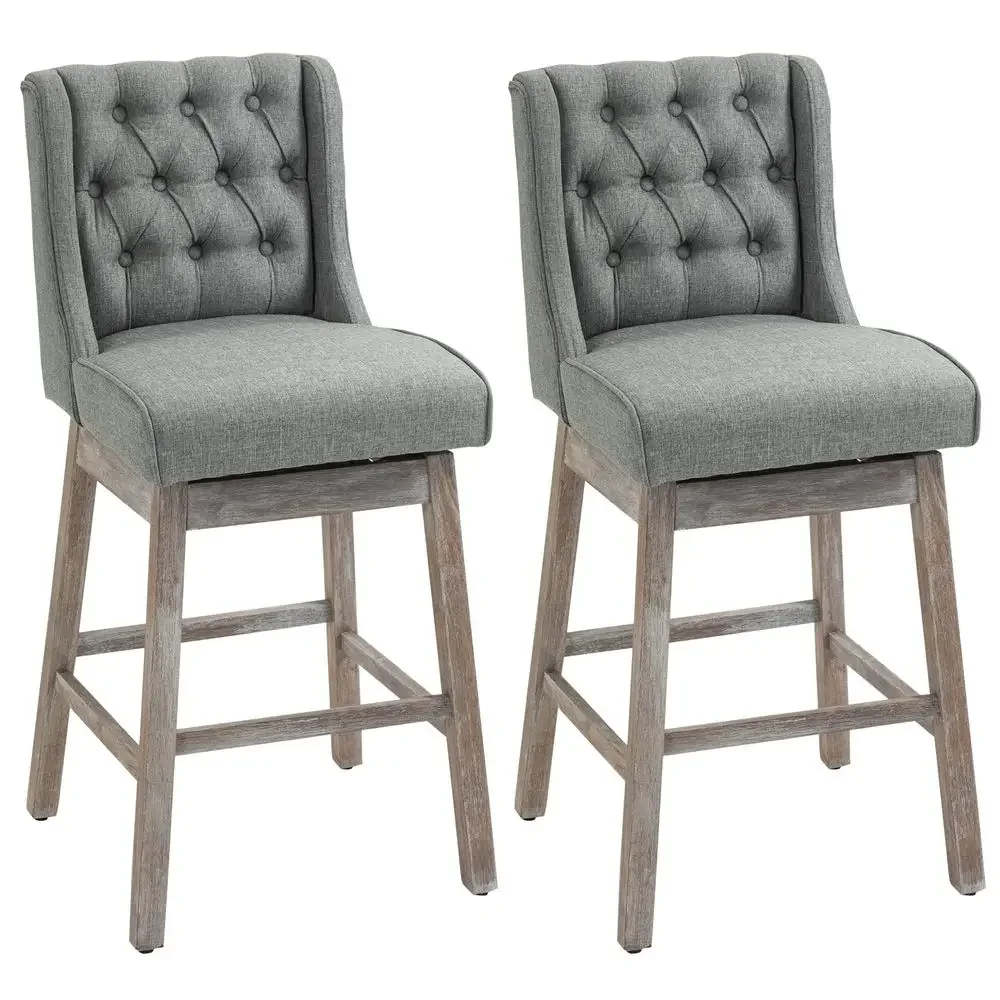 Bar Height Bar Stools Set of 2, 180 Degree Swivel Barstools with Solid Wood Footrests and Button Tufted Design, 30 Seat Height
Bar Height Bar Stools Set of 2, 180 Degree Swivel Barstools with Solid Wood Footrests and Button Tufted Design, 30 Seat Height