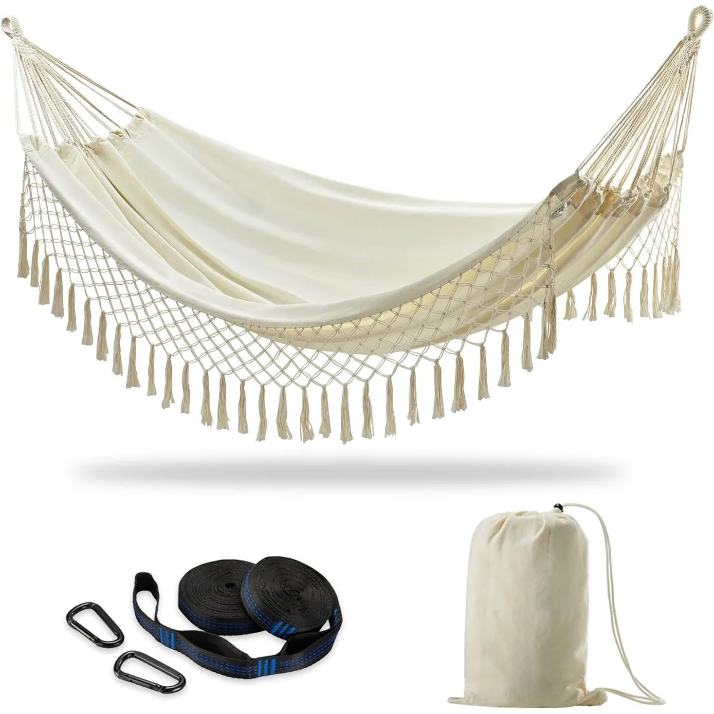 Brazilian Double Hammock with Tree Straps, Extra Large 94x63IN for 2 Persons, 450LBS Capacity, Soft Cotton Blend Fabric -
Brazilian Double Hammock with Tree Straps, Extra Large 94x63IN for 2 Persons, 450LBS Capacity, Soft Cotton Blend Fabric -
