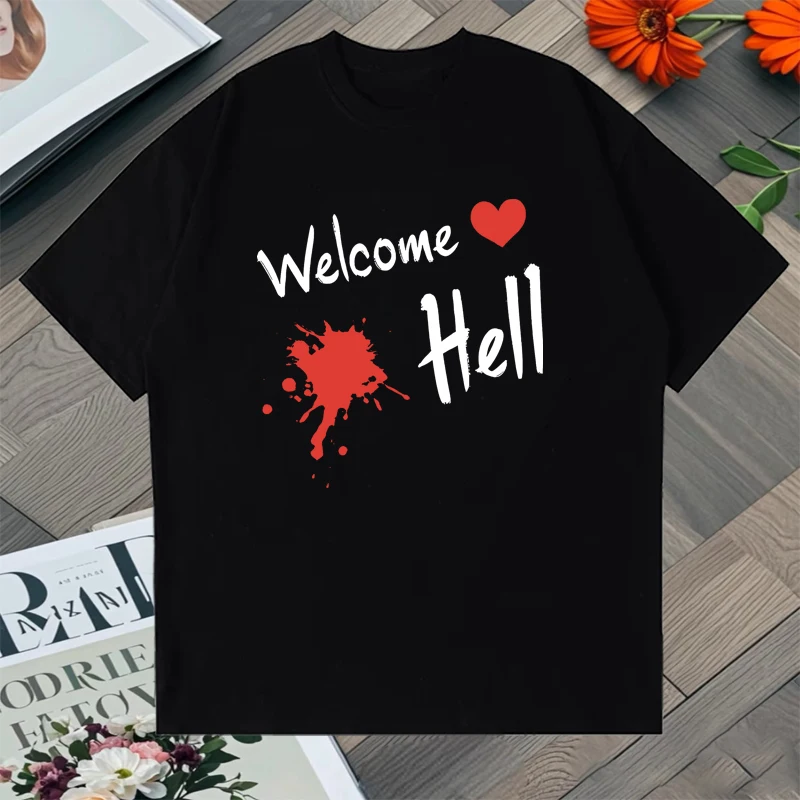 Welcome Hell Tee shirt 2025 Men Women 100% Cotton Oversized Summer short sleeve t-shirts Unisex Crew Neck streetwear clothing 
Welcome Hell Tee shirt 2025 Men Women 100% Cotton Oversized Summer short sleeve t-shirts Unisex Crew Neck streetwear clothing