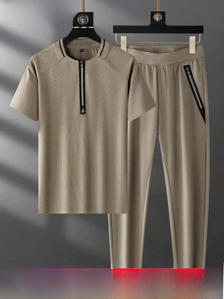 Summer Ice Silk Elastic Sports Set Men's f Zip round Ne T-irt Cuffed Nine-Point Pants Two-Piece Casual Sport...
Summer Ice Silk Elastic Sports Set Men's f Zip round Ne T-irt Cuffed Nine-Point Pants Two-Piece Casual Sport...