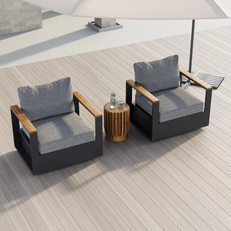 Deluxe Aluminum Outdoor Lounge Chair Set, Wooden Armrest Garden Sofa 2 Seats Swivel Chair with 360 Degree Swivel Base
Deluxe Aluminum Outdoor Lounge Chair Set, Wooden Armrest Garden Sofa 2 Seats Swivel Chair with 360 Degree Swivel Base