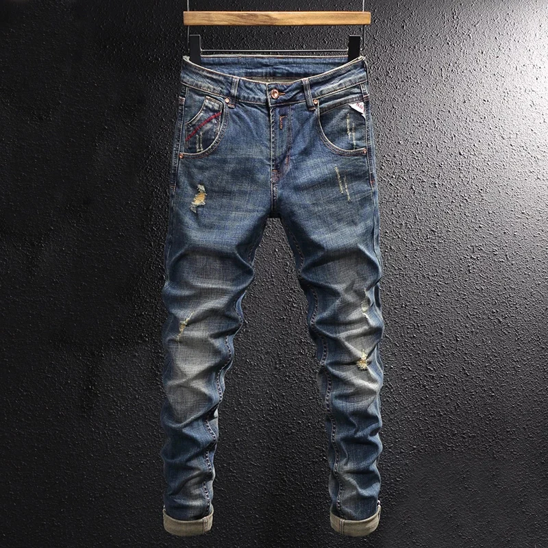 Italian Style Fashion Men Jeans Retro Blue Elastic Slim Fit Destroyed Ripped Jeans Men Vintage Designer Casual Denim Pants Homme
Italian Style Fashion Men Jeans Retro Blue Elastic Slim Fit Destroyed Ripped Jeans Men Vintage Designer Casual Denim Pants Homme