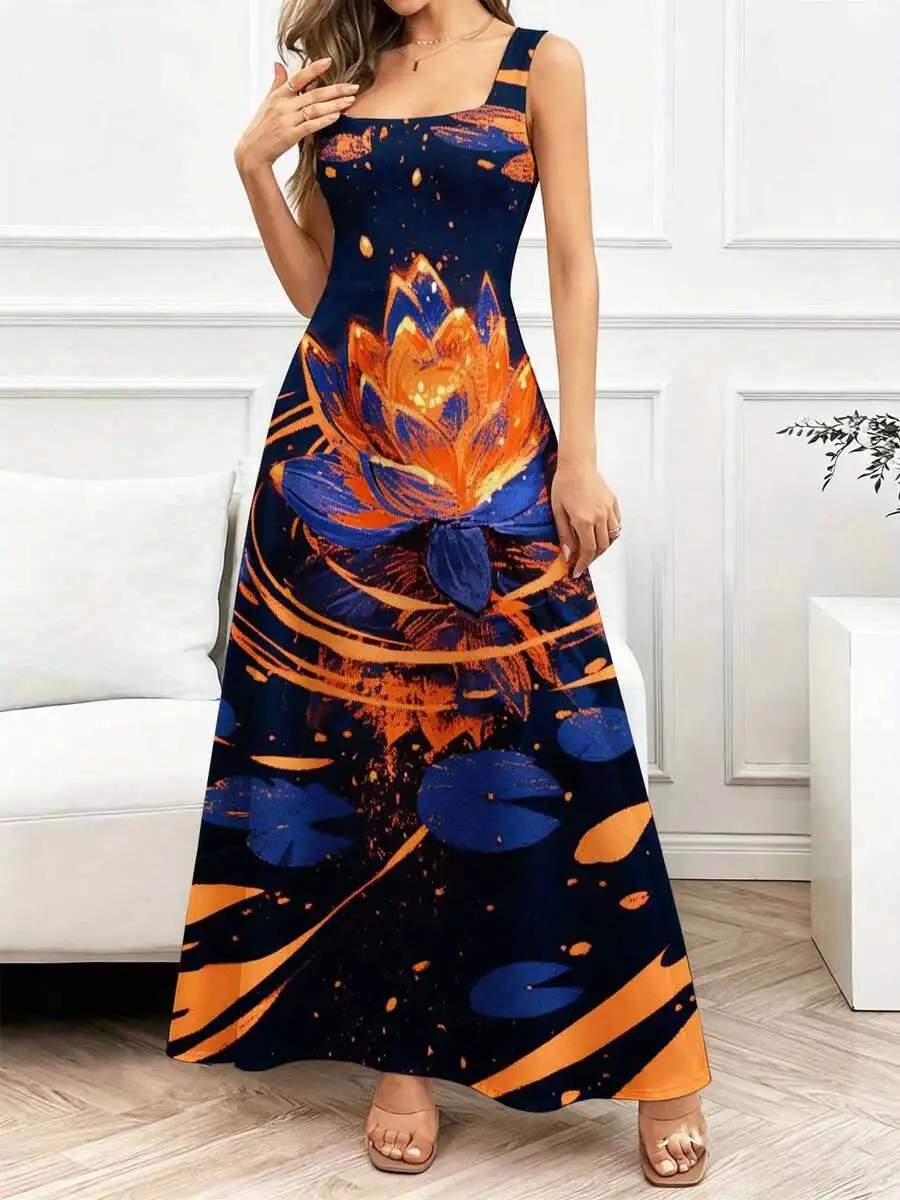 Square Neck Lotus Print Maxi Dress Sleeveless Women Casual Long Dress
Square Neck Lotus Print Maxi Dress Sleeveless Women Casual Long Dress