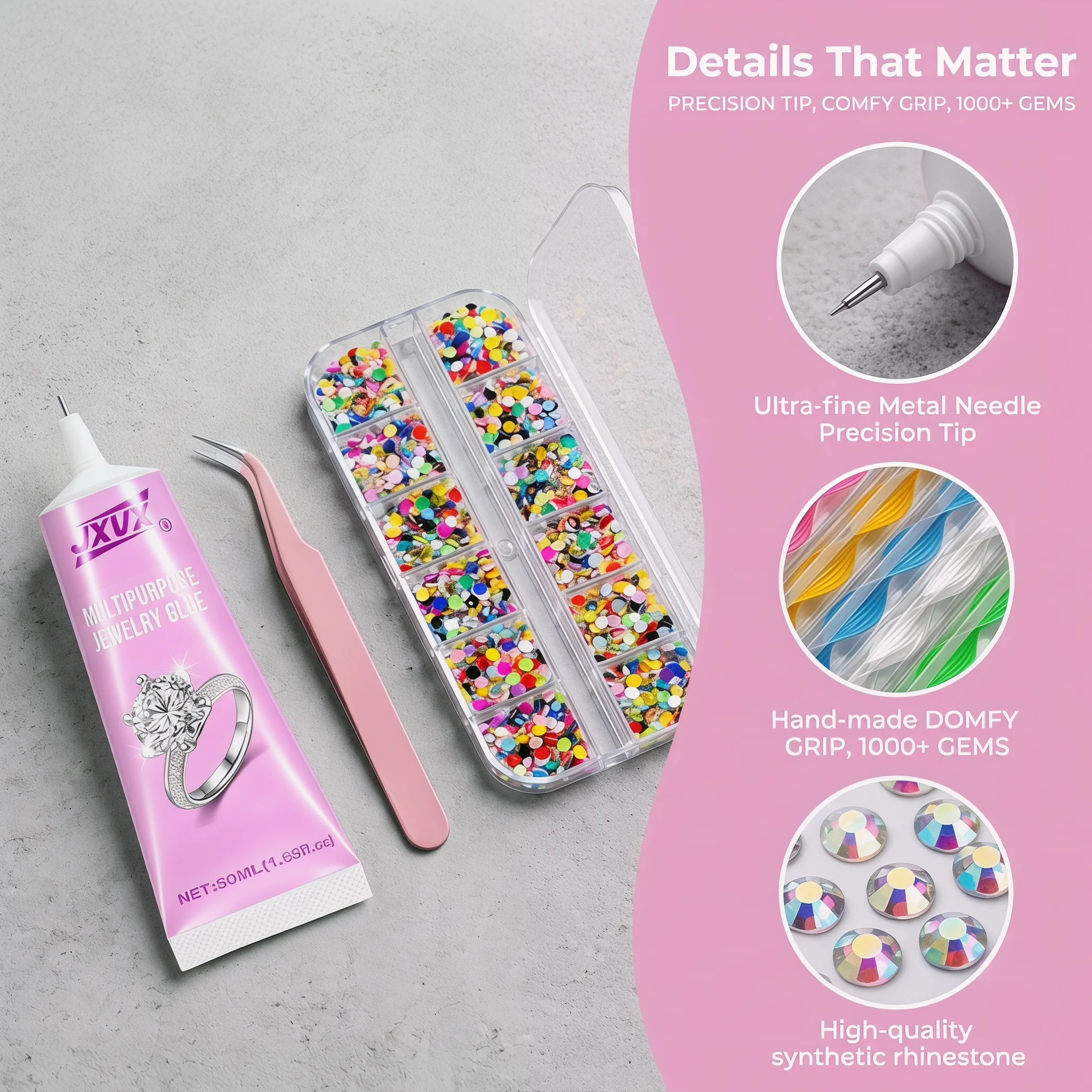 Jxvx 50ml Epoxy Resin Adhesive, Transparent, Quick-Drying, Waterproof, Anti-Yellowing, Strong Glue for Crafts, Jewelry and Rhinestones
Jxvx 50ml Epoxy Resin Adhesive, Transparent, Quick-Drying, Waterproof, Anti-Yellowing, Strong Glue for Crafts, Jewelry and Rhinestones