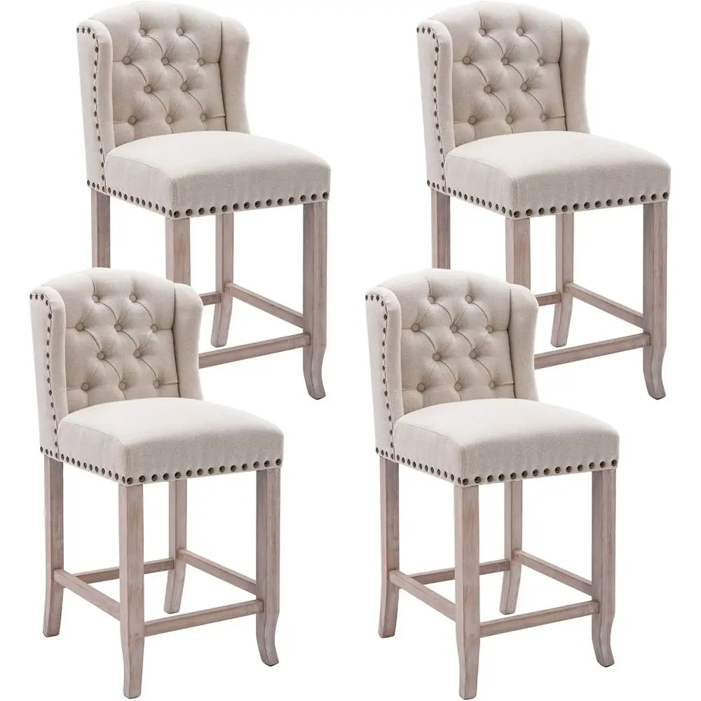 Set of 4 Linen-Cushioned Counter Height Bar Stools with Back and Armrests, Beige
Set of 4 Linen-Cushioned Counter Height Bar Stools with Back and Armrests, Beige