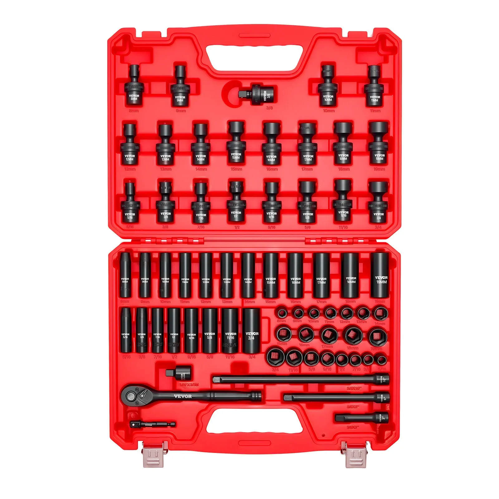 3/8 In Drive Impact Socket Set, 67 Piece, 6 Point Shallow & Deep Impact Sockets, SAE (5/16 In To 3/4 In) And Metric (8 Mm To 19
3/8 In Drive Impact Socket Set, 67 Piece, 6 Point Shallow & Deep Impact Sockets, SAE (5/16 In To 3/4 In) And Metric (8 Mm To 19