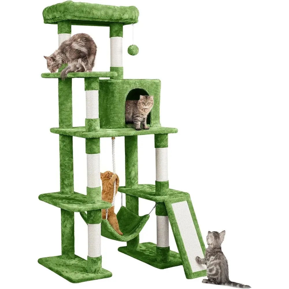 Green 63-inch Multi-Level Indoor Cat Tree with Sisal Scratching Posts and Condo for Cats and Kittens
Green 63-inch Multi-Level Indoor Cat Tree with Sisal Scratching Posts and Condo for Cats and Kittens
