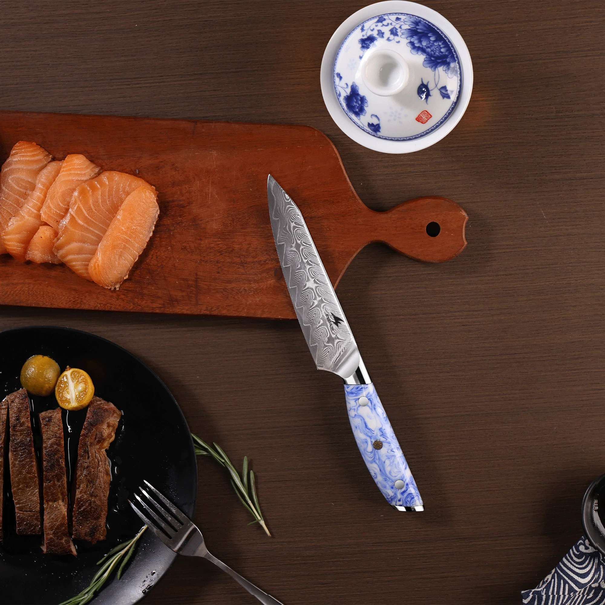 Professional 5" Multipurpose Utility Knife VG10 Damascus Steel Core Comfort Resin Handle Sharp Long Lasting Ideal Kitchen Gift
Professional 5" Multipurpose Utility Knife VG10 Damascus Steel Core Comfort Resin Handle Sharp Long Lasting Ideal Kitchen Gift