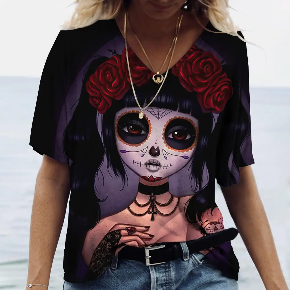 Funny 3D Beauty Skull Print Women's T-Shirts Fashion V-neck Short Sleeve Tee Tops Summer Street Hip Hop Harajuku Female Clothing
Funny 3D Beauty Skull Print Women's T-Shirts Fashion V-neck Short Sleeve Tee Tops Summer Street Hip Hop Harajuku Female Clothing