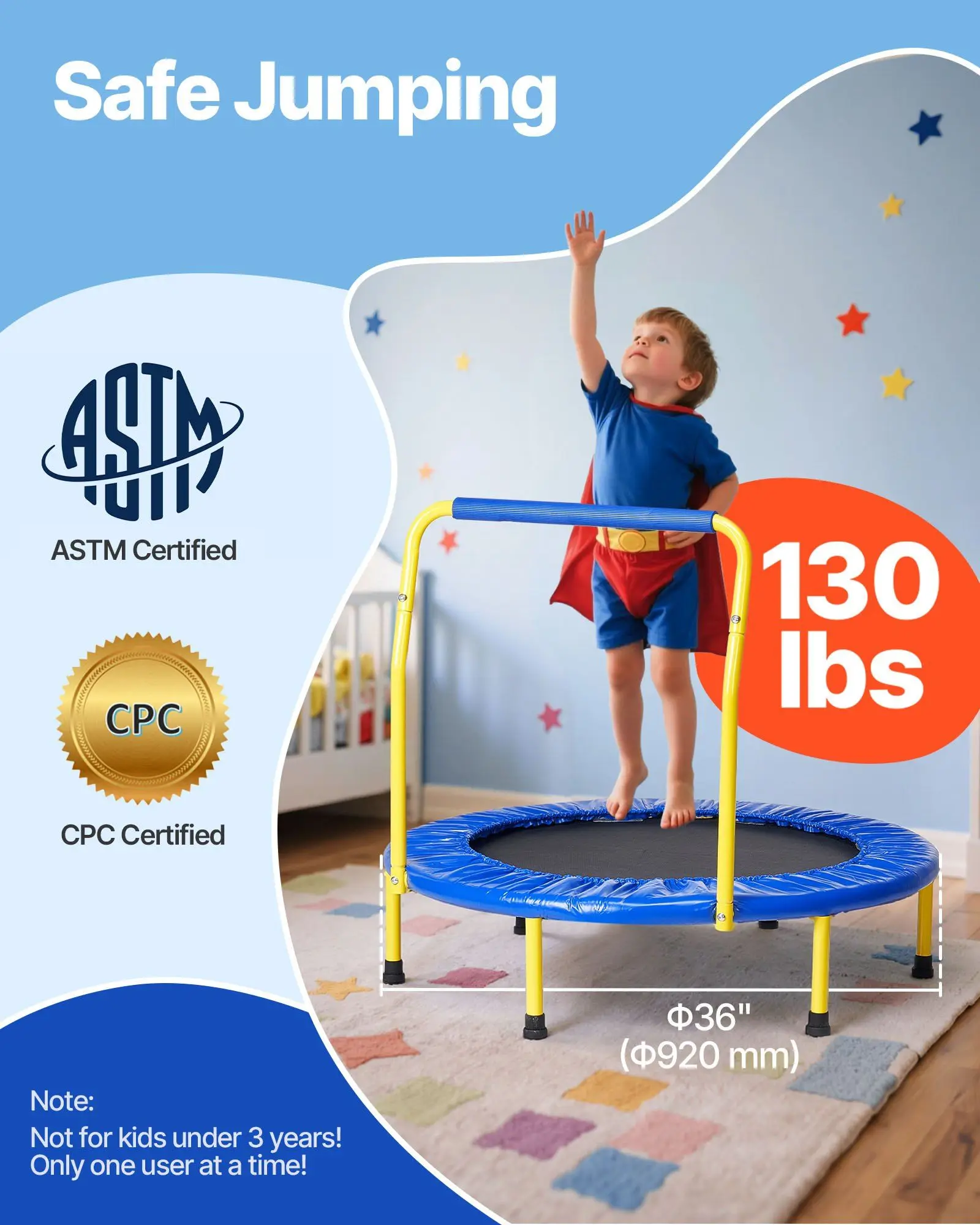 3FT 36" Foldable Mini Trampoline for Kids with Foam Handle Indoor Outdoor Toddler Trampoline for 3+ Years Old
3FT 36" Foldable Mini Trampoline for Kids with Foam Handle Indoor Outdoor Toddler Trampoline for 3+ Years Old