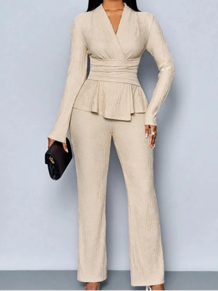 BKLD 2026 Summer New Waist Cinching Slimming Long Sleeved V-Neck Tops And Pants Two Piece Sets Solid Color Women Clothing
BKLD 2026 Summer New Waist Cinching Slimming Long Sleeved V-Neck Tops And Pants Two Piece Sets Solid Color Women Clothing
