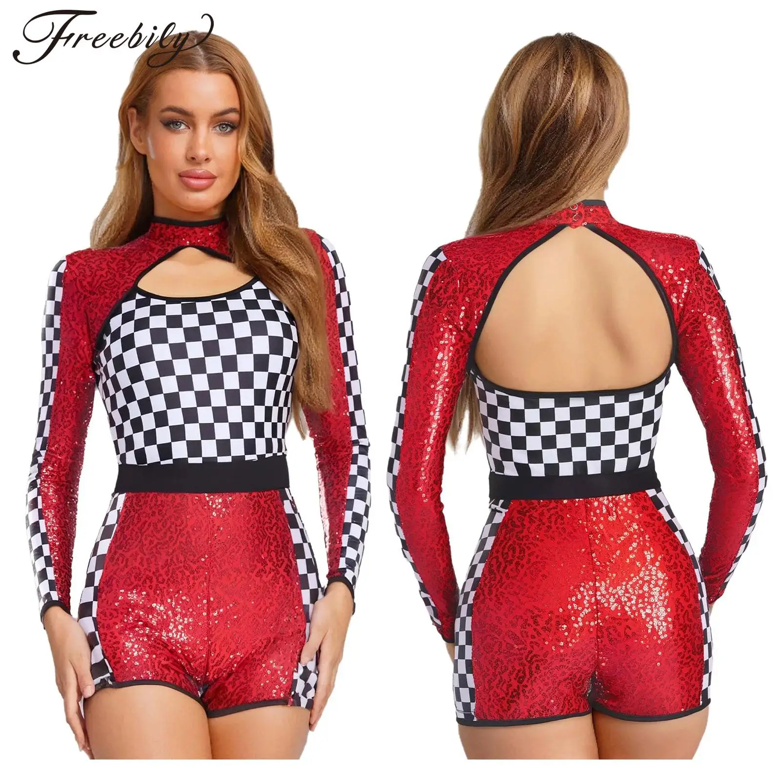 Женский костюм гонщика на Хэллоуин, карнавальный костюм с длинными рукавами и блестящими пайетками, шахматный гоночный комбинезон, карнавальная праздничная одежда
Женский костюм гонщика на Хэллоуин, карнавальный костюм с длинными рукавами и блестящими пайетками, шахматный гоночный комбинезон, карнавальная праздничная одежда