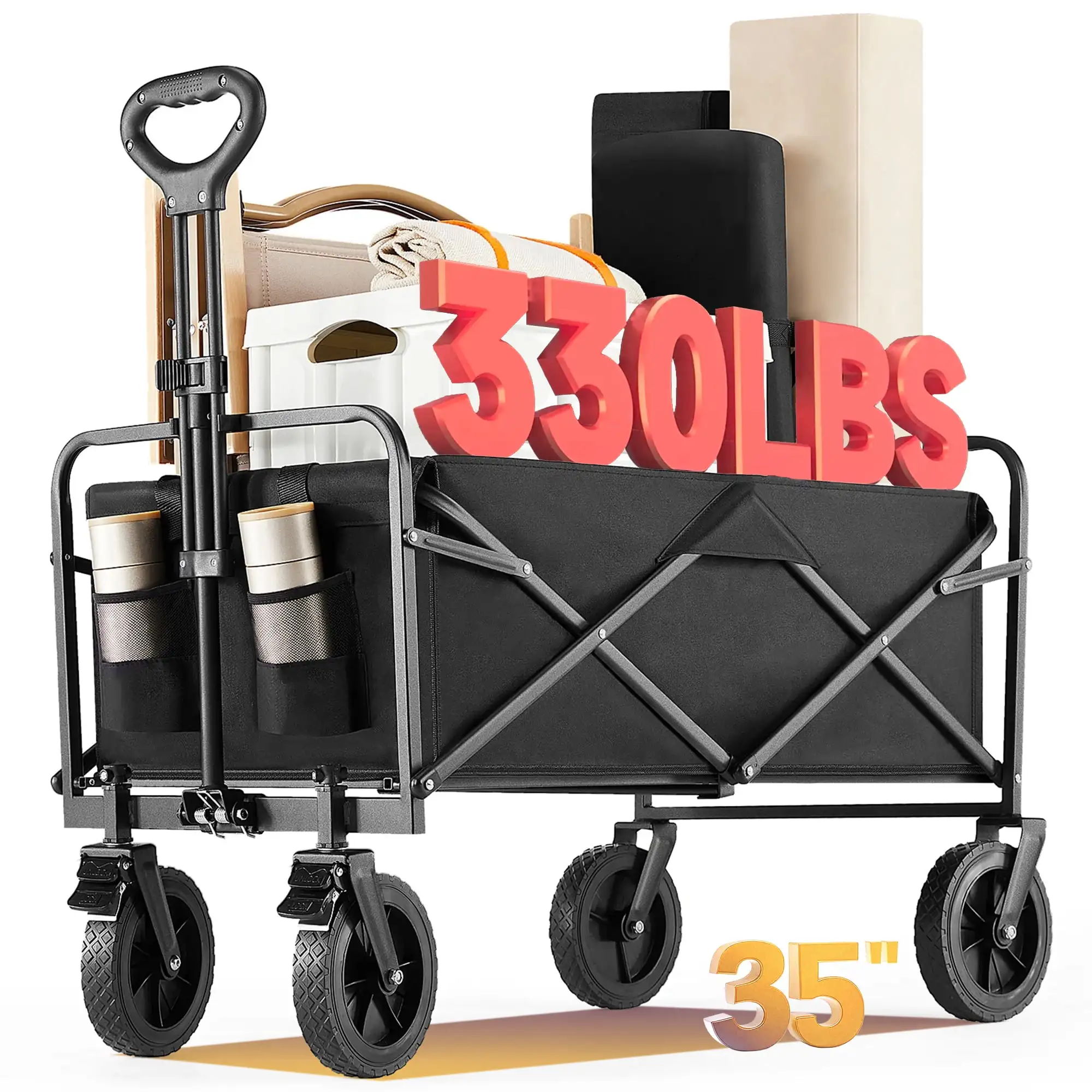 Aukfa 35" Larger Collapsible Wagon Cart, Heavy Duty Utility Cart for Shopping Camping, Black
Aukfa 35" Larger Collapsible Wagon Cart, Heavy Duty Utility Cart for Shopping Camping, Black