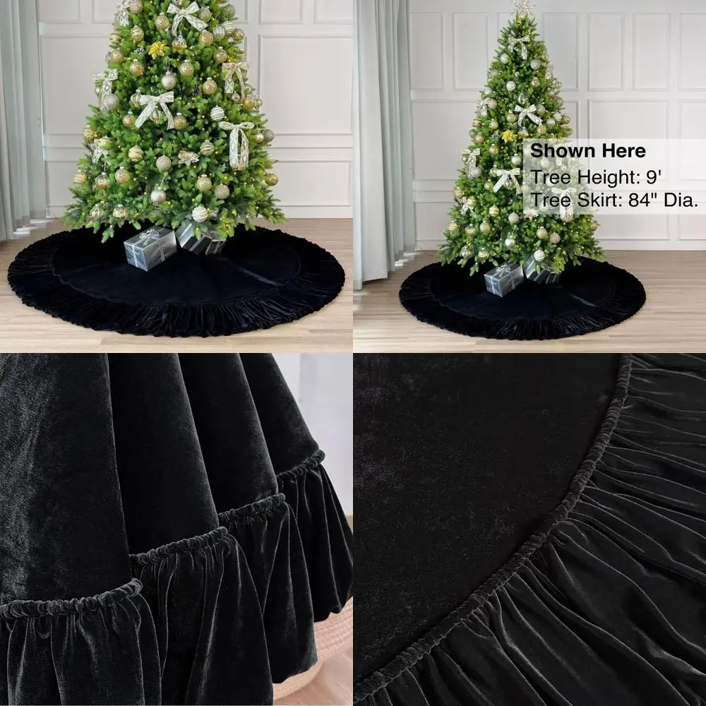 Black Velvet Christmas Tree Skirt with Ruffles, Foam Padding, Nylon Backing, Lace-Up Closure
Black Velvet Christmas Tree Skirt with Ruffles, Foam Padding, Nylon Backing, Lace-Up Closure