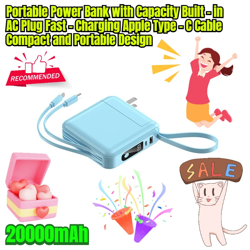 20000mAh Portable Power Bank with Capacity Built - in AC Plug Fast - Charging Apple Type - C Cable Compact and Portable Design
20000mAh Portable Power Bank with Capacity Built - in AC Plug Fast - Charging Apple Type - C Cable Compact and Portable Design