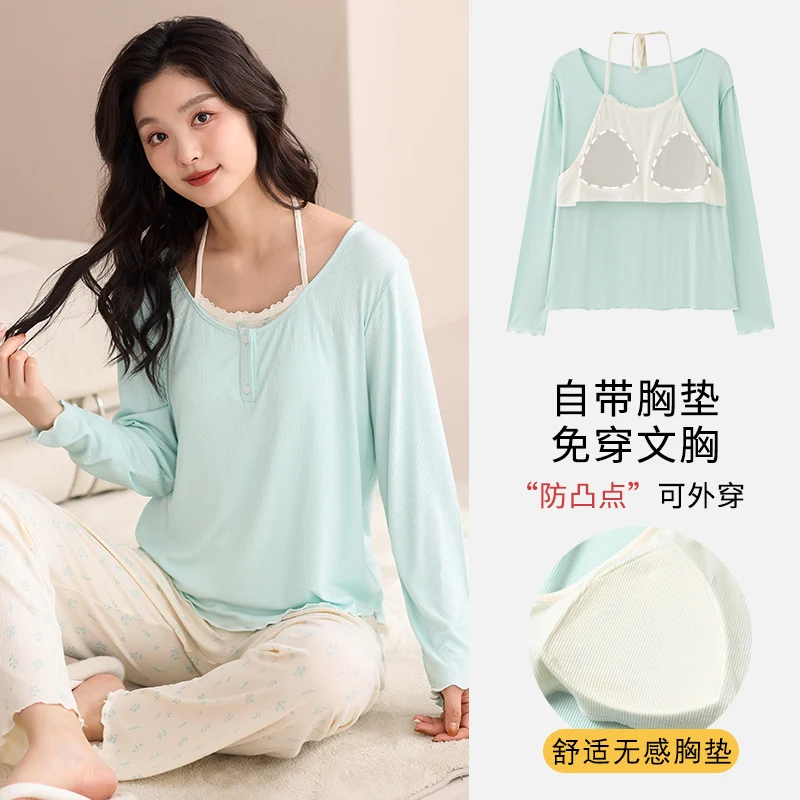 Newest Spring Women Pajamas Set Modal Solid Pyjamas Women Long Sleeve Sleepwear With Chest Pad
Newest Spring Women Pajamas Set Modal Solid Pyjamas Women Long Sleeve Sleepwear With Chest Pad
