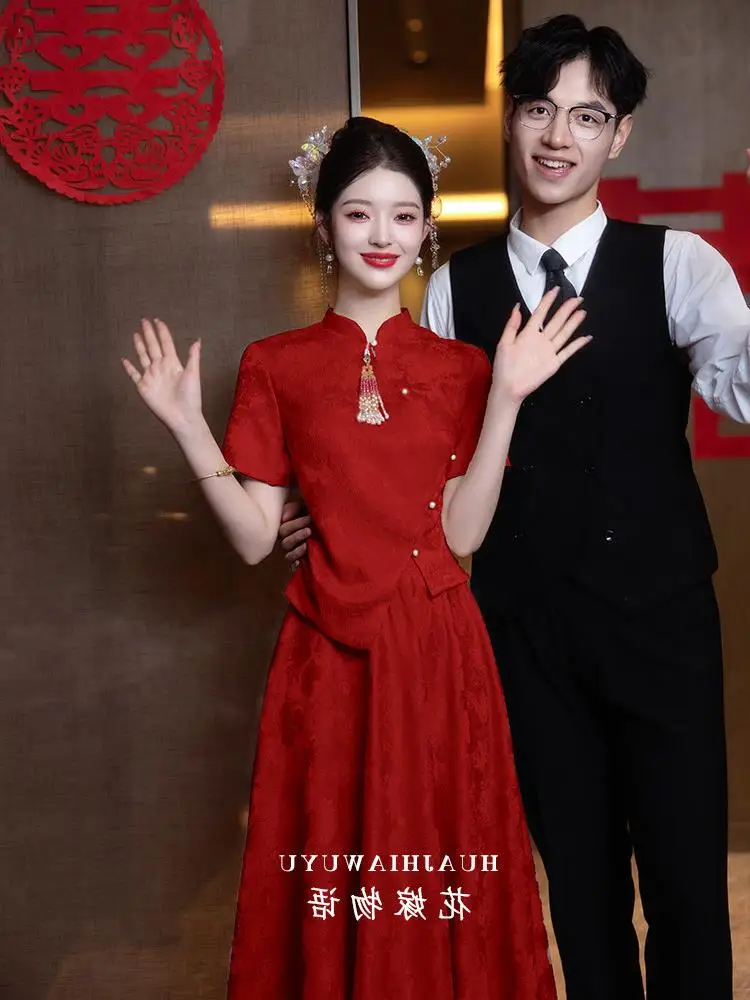 Red Chinese Style Engagement Dress Set Elegant Midi Skirt And Top Women's Summer Wedding Guest Dress Zipped Waist
Red Chinese Style Engagement Dress Set Elegant Midi Skirt And Top Women's Summer Wedding Guest Dress Zipped Waist