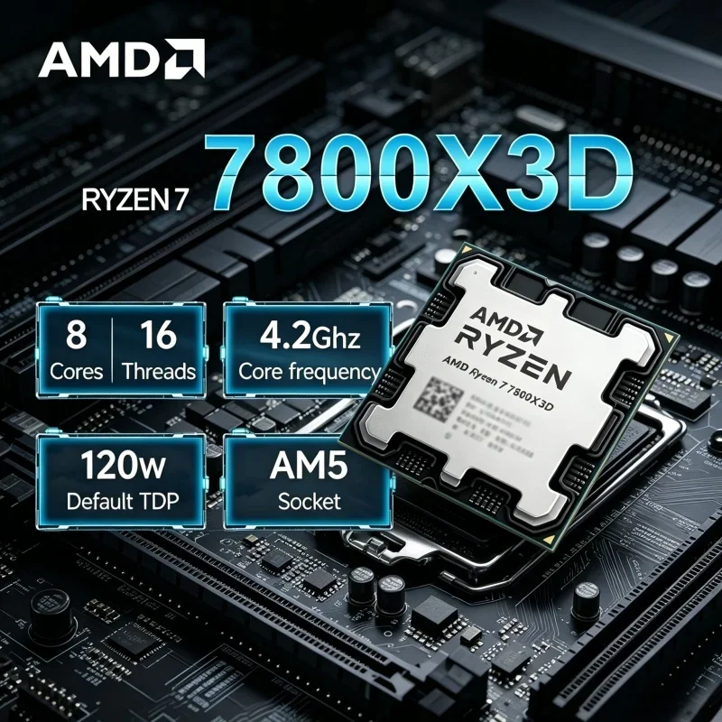 AMD 7800X3D Ryzen 7 Desktop Processor 5.0GHz 8 Core 16 Thread 5NM 96MB L3 Cache AM5 Socket Tray Version No Fan