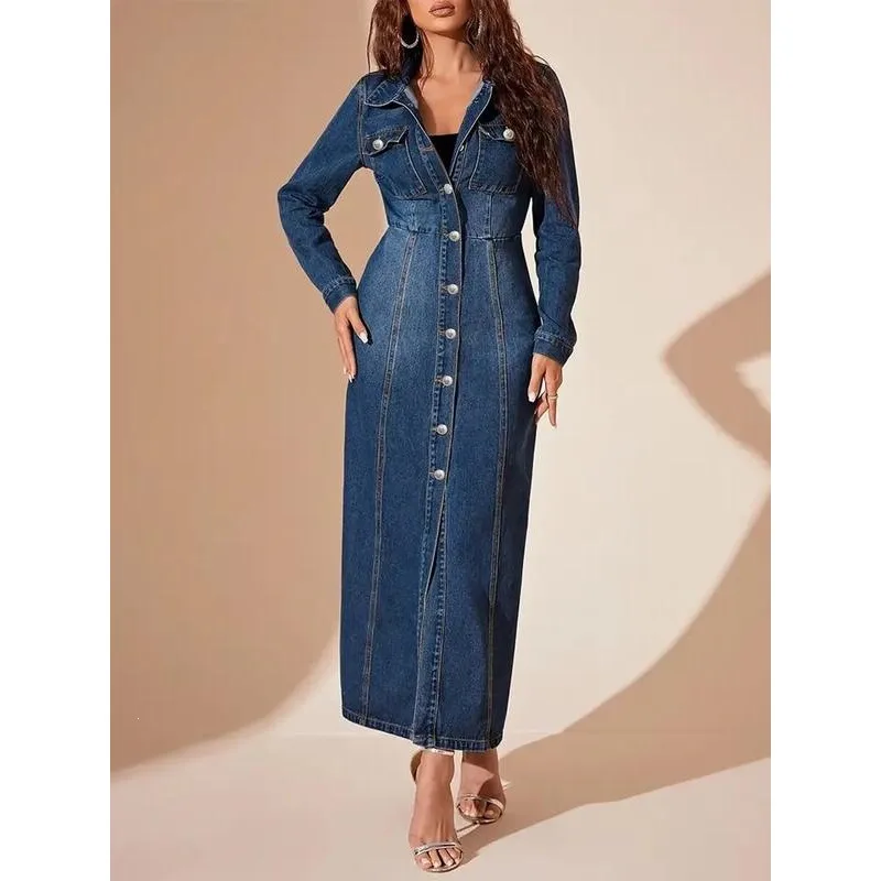 Button Front Denim Dress Women's Casual Mid-Calf Length Blue Jeans Dress for City Walk Seven Sleeve Other Material 100%
Button Front Denim Dress Women's Casual Mid-Calf Length Blue Jeans Dress for City Walk Seven Sleeve Other Material 100%