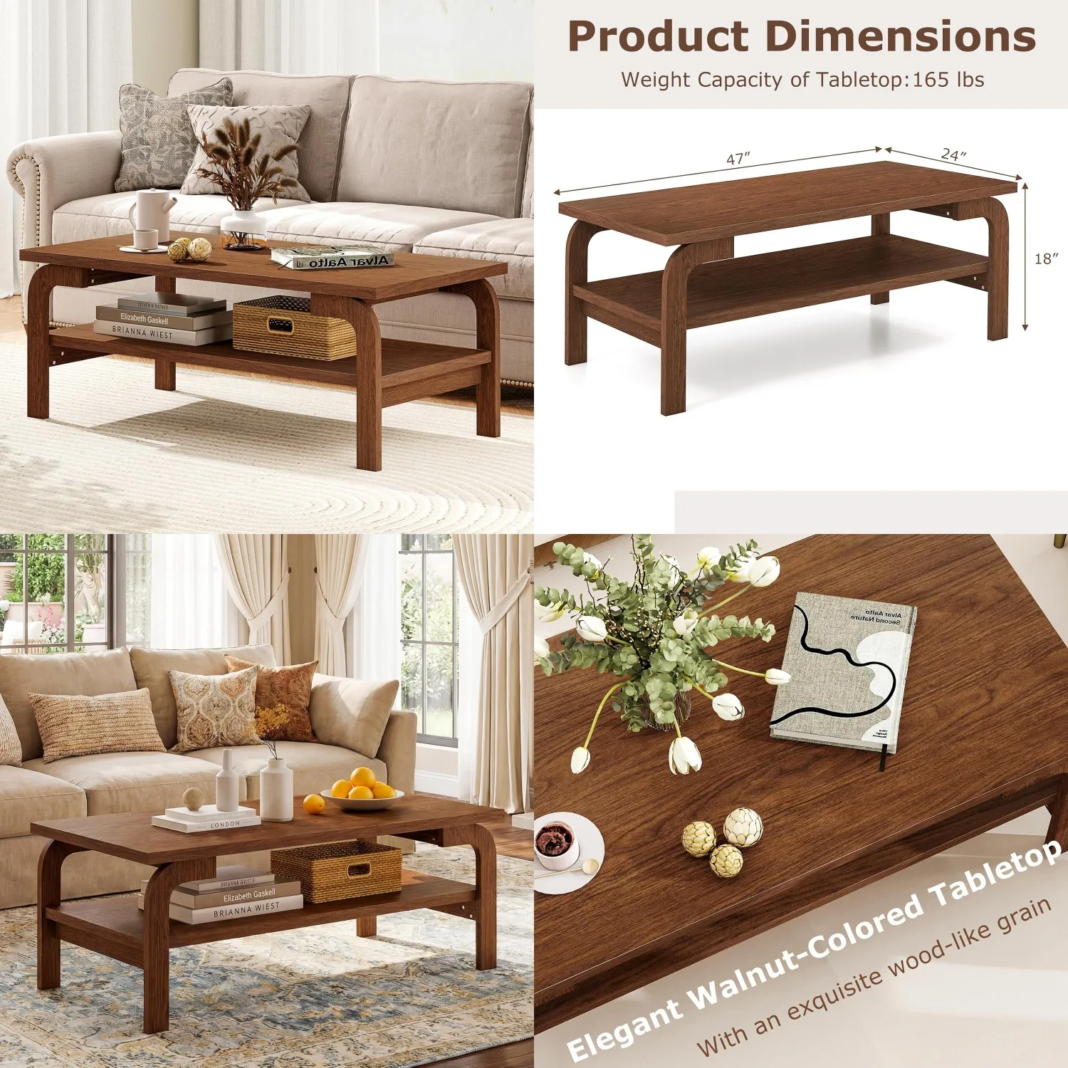 Mid Century Modern Coffee Table 47in 2-Tier Storage Shelf Rectangular Curved Legs Wood Living Room Apartment Walnut, Customized
Mid Century Modern Coffee Table 47in 2-Tier Storage Shelf Rectangular Curved Legs Wood Living Room Apartment Walnut, Customized