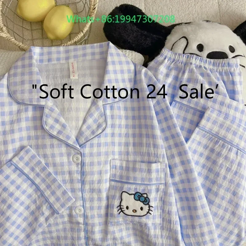 Spring and autumn new blue lapel cloud cotton cartoon Hello Kitty sweet pajamas long sleeves trousers loungewear
Spring and autumn new blue lapel cloud cotton cartoon Hello Kitty sweet pajamas long sleeves trousers loungewear