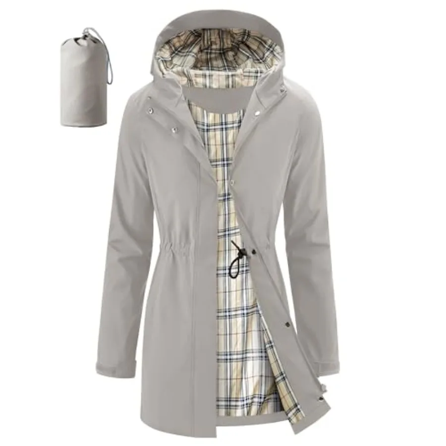 iCreek Women's Rain Jacket Packable Long Raincoat Hooded Plaid Lined Trench Coat Waterproof Windproof Lightweight for Outdoor
iCreek Women's Rain Jacket Packable Long Raincoat Hooded Plaid Lined Trench Coat Waterproof Windproof Lightweight for Outdoor