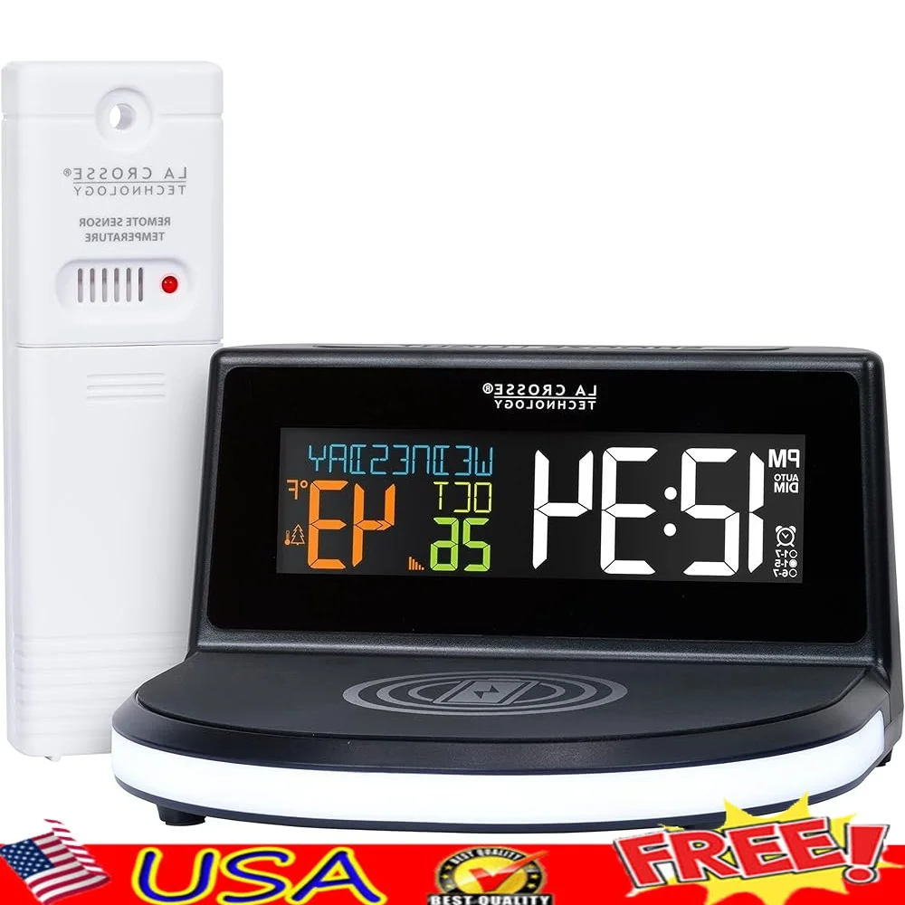 Wireless 5W Charging Alarm Clock with Glowing Base Outdoor Temperature Sensor Ascending Alarm Adjustable Brightness Calendar
Wireless 5W Charging Alarm Clock with Glowing Base Outdoor Temperature Sensor Ascending Alarm Adjustable Brightness Calendar
