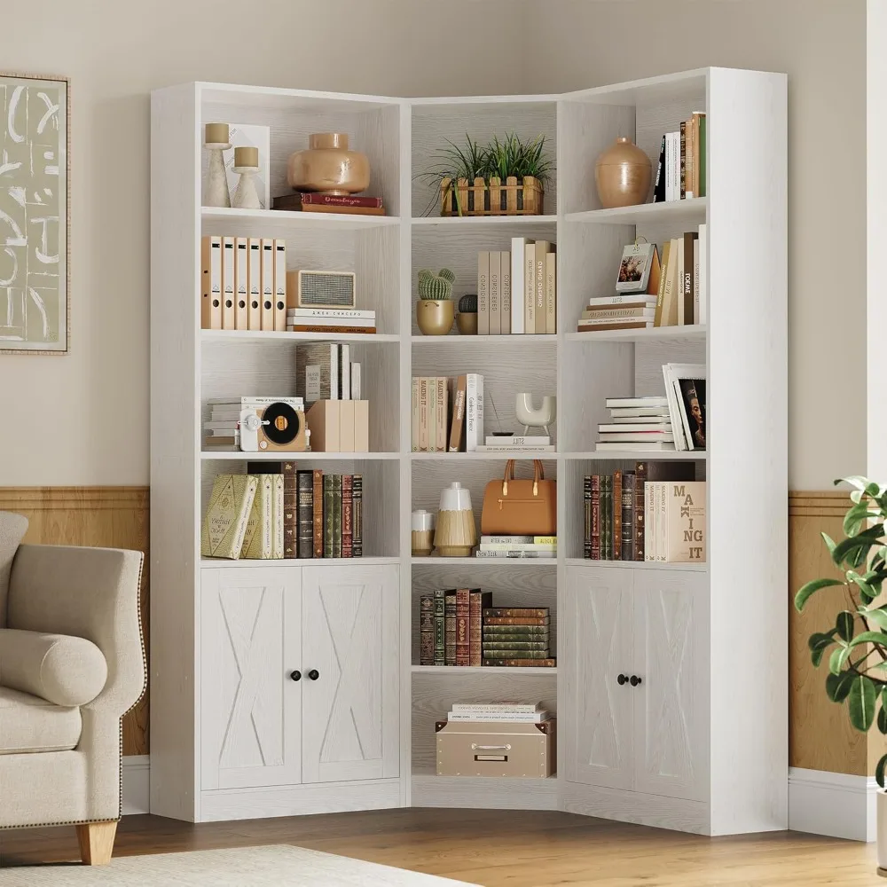 L-Shaped Wooden Corner Bookshelf with 2 Cabinets and 18 Shelves, 71" High Storage Unit
L-Shaped Wooden Corner Bookshelf with 2 Cabinets and 18 Shelves, 71" High Storage Unit
