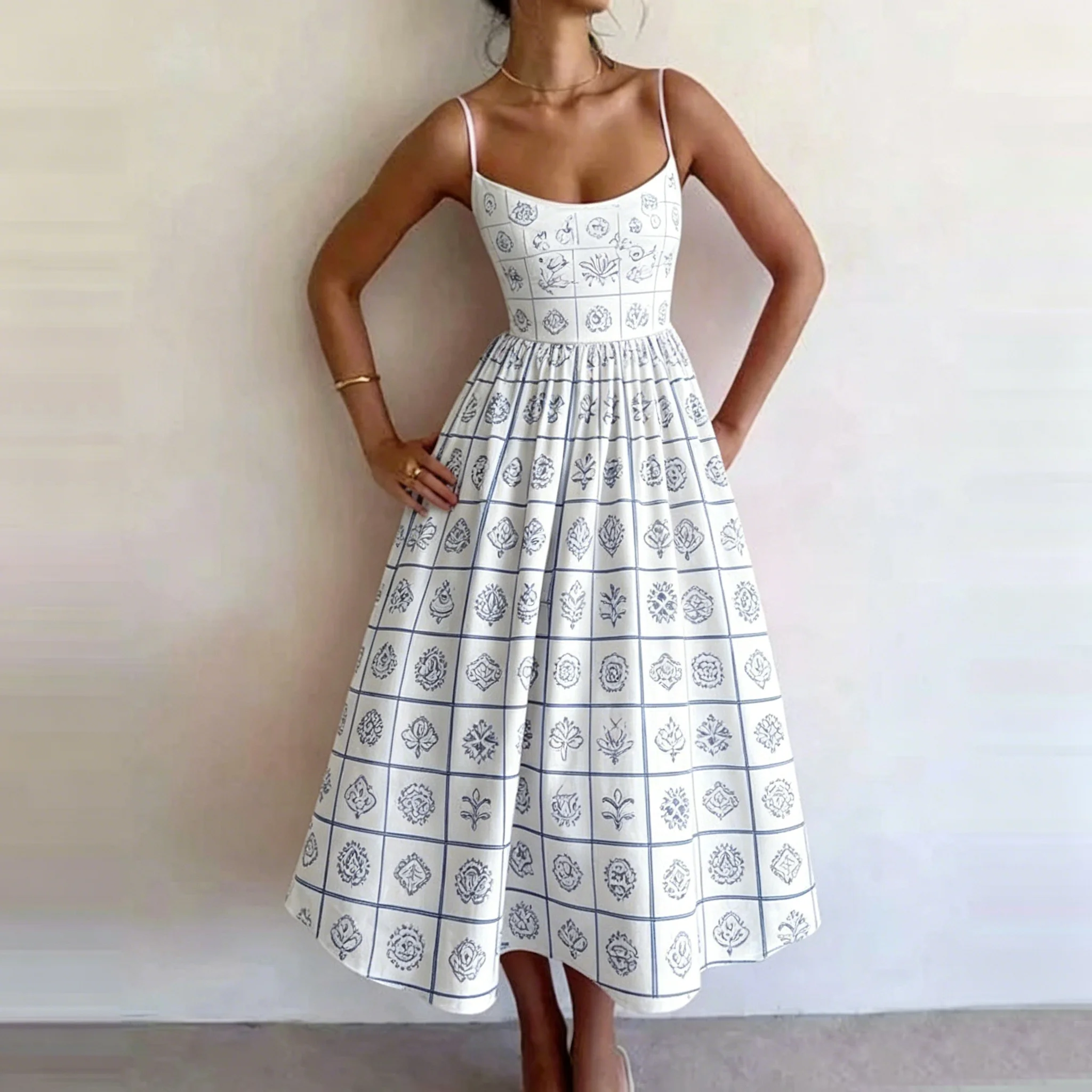 Women's Plaid Floral Print Spaghetti Strap Midi Dress High Waist Casual Elegant Daily Street Party A-Line Dress Summer Outfit
Women's Plaid Floral Print Spaghetti Strap Midi Dress High Waist Casual Elegant Daily Street Party A-Line Dress Summer Outfit