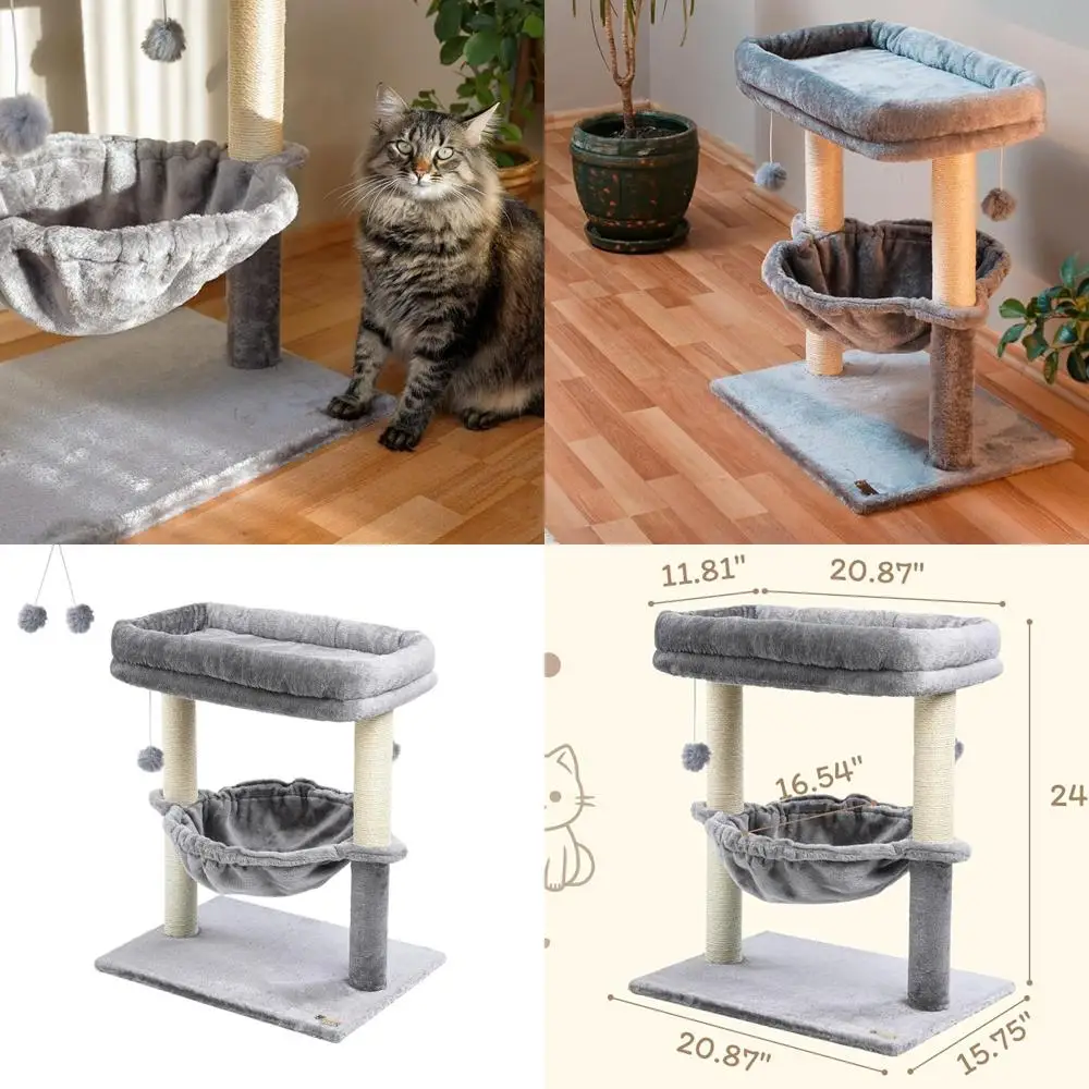 Многоуровневая кошачья башня для дома с гамаком, когтеточкой и маленькой кроватью для больших кошек — светло-серый
Многоуровневая кошачья башня для дома с гамаком, когтеточкой и маленькой кроватью для больших кошек — светло-серый