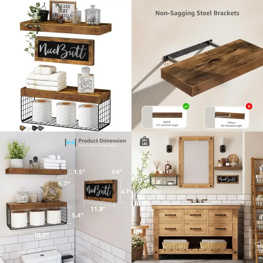 Настенные полки над унитазом — место для хранения в стиле фермерского дома в деревенском стиле, 16 небольших плавающих наборов, 2+1, коричневый
Настенные полки над унитазом — место для хранения в стиле фермерского дома в деревенском стиле, 16 небольших плавающих наборов, 2+1, коричневый