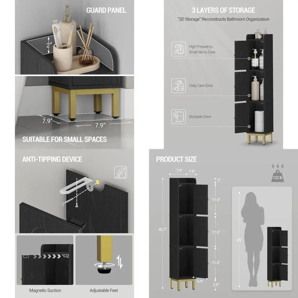 Тонкий шкаф для хранения в ванной комнате, 3-х ярусные узкие органайзеры для ванной комнаты и хранилище с 3 дверцами, 4 регулируемыми ножками, орган для прачечной
Тонкий шкаф для хранения в ванной комнате, 3-х ярусные узкие органайзеры для ванной комнаты и хранилище с 3 дверцами, 4 регулируемыми ножками, орган для прачечной