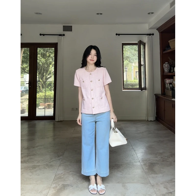 Co99 Short Sleeve Denim Jacket Elegant Simple Pink Summer Soft Top Nine-Tenths Straight Leg Jeans Women's Fashion Set
Co99 Short Sleeve Denim Jacket Elegant Simple Pink Summer Soft Top Nine-Tenths Straight Leg Jeans Women's Fashion Set