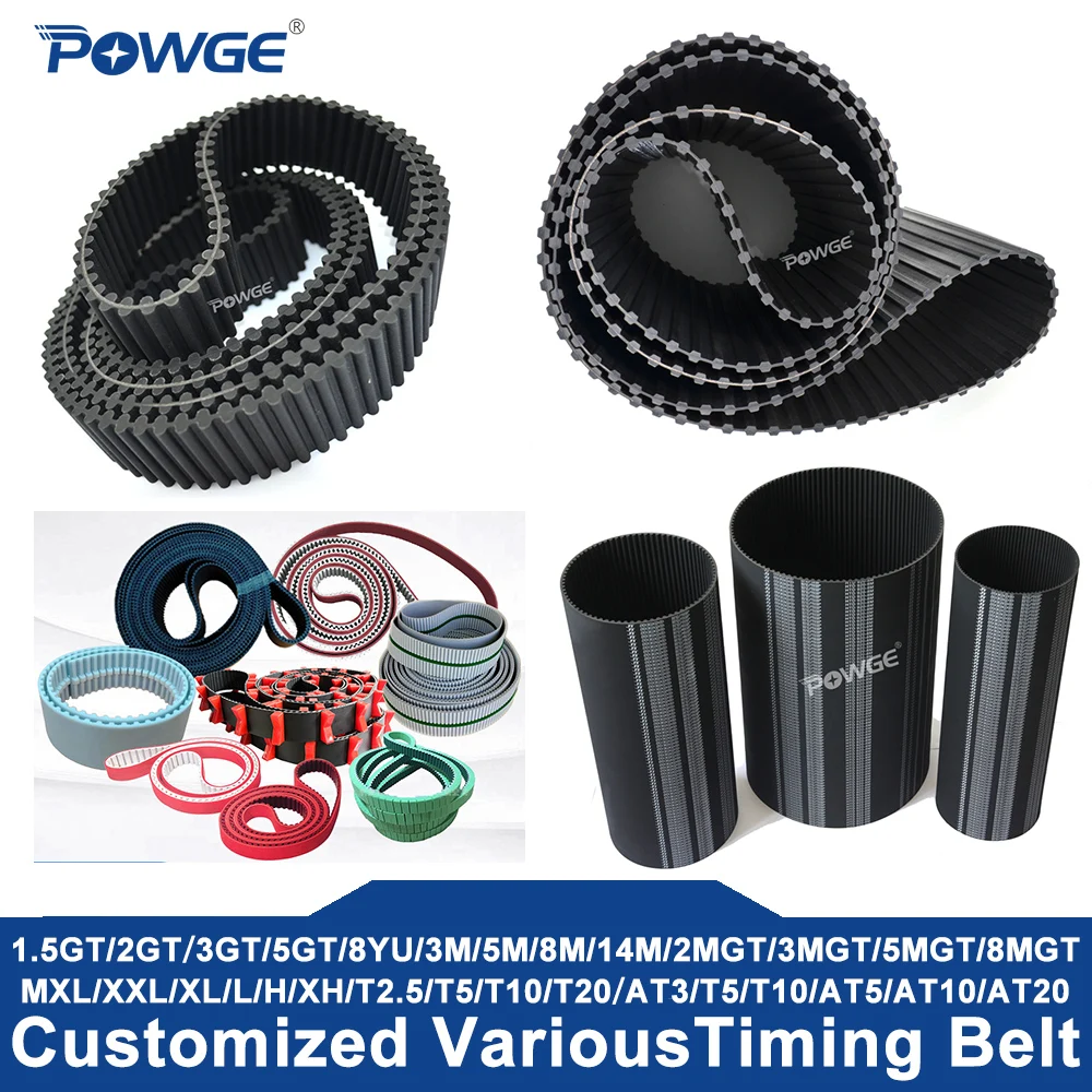 POWGE Customized Synchronous Timing Belt 3M 5M 8M 14M 20M T5 T10 MXL XL L H S3M S5M 1.5GT 2GT 3GT 5GT 8YU 3MGT 5MGT 8MGT 14MGT
POWGE Customized Synchronous Timing Belt 3M 5M 8M 14M 20M T5 T10 MXL XL L H S3M S5M 1.5GT 2GT 3GT 5GT 8YU 3MGT 5MGT 8MGT 14MGT