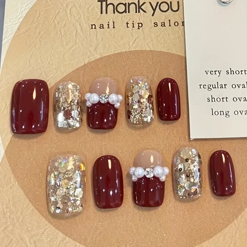 Burgundy Glitter Press Manicure - Holiday and New Year Themed Manicure - Bridal Style Fake Nails (Unisex)
Burgundy Glitter Press Manicure - Holiday and New Year Themed Manicure - Bridal Style Fake Nails (Unisex)