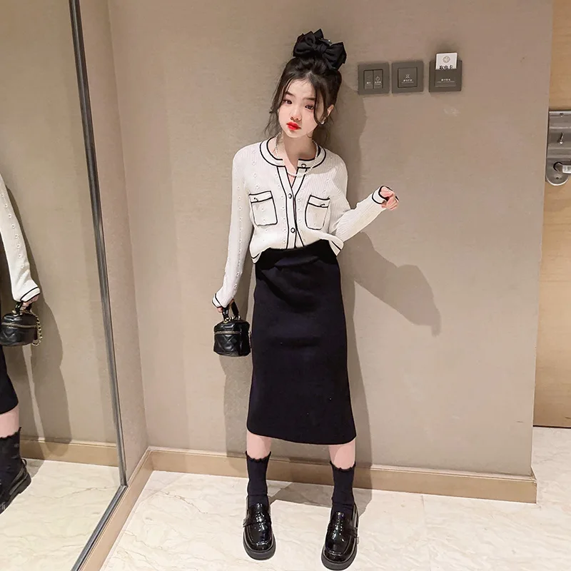 6 8 10 12 14 15 Fashionable teenage girls clothes set Knitted cardigan+Hip wrap skirt 2pcs girls knitting suit children outfit
6 8 10 12 14 15 Fashionable teenage girls clothes set Knitted cardigan+Hip wrap skirt 2pcs girls knitting suit children outfit