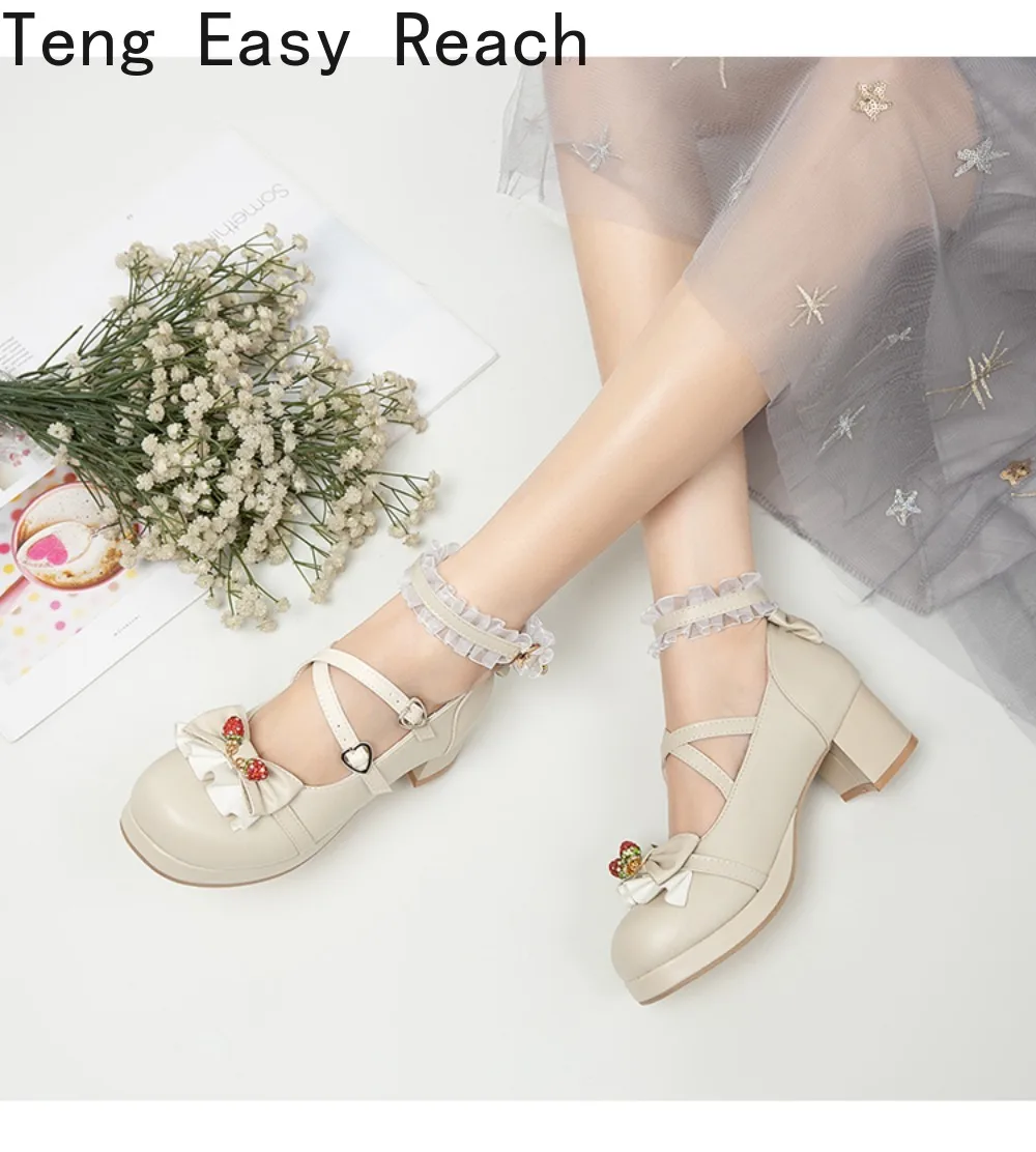 Girls Sweet Black Ruffles Lolita Leather Shoes Women Bowknot Buckle Mary Janes Beige Strawberry Lady OL Pumps Plus Size 32-48
Girls Sweet Black Ruffles Lolita Leather Shoes Women Bowknot Buckle Mary Janes Beige Strawberry Lady OL Pumps Plus Size 32-48