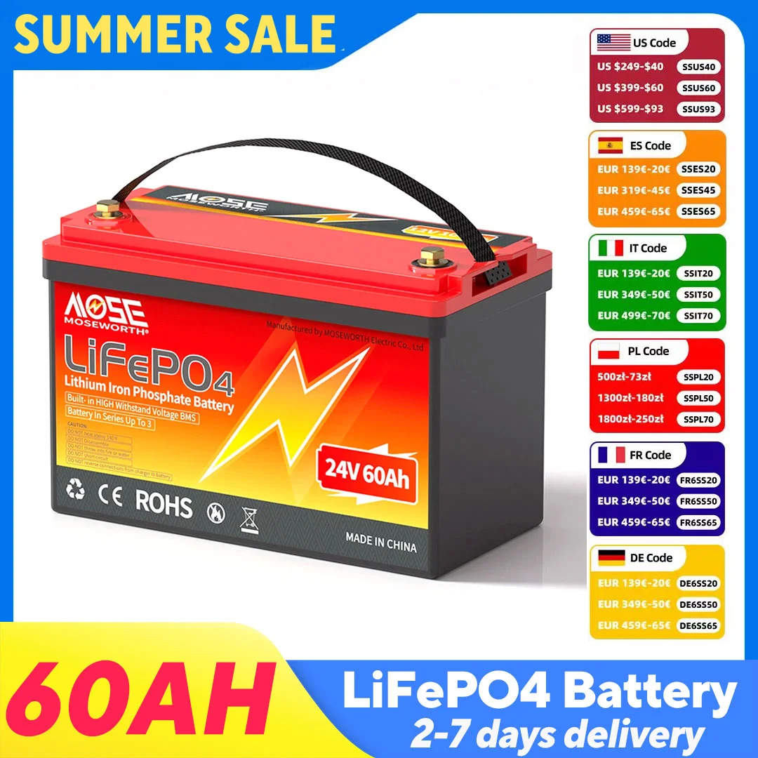 MOSEWORTH 24V 60Ah LiFePO4 Battery Rechargeable Lithium Batteries with BMS 5000+ Deep Cycles for Marine RV Campers Solar Bateria
MOSEWORTH 24V 60Ah LiFePO4 Battery Rechargeable Lithium Batteries with BMS 5000+ Deep Cycles for Marine RV Campers Solar Bateria