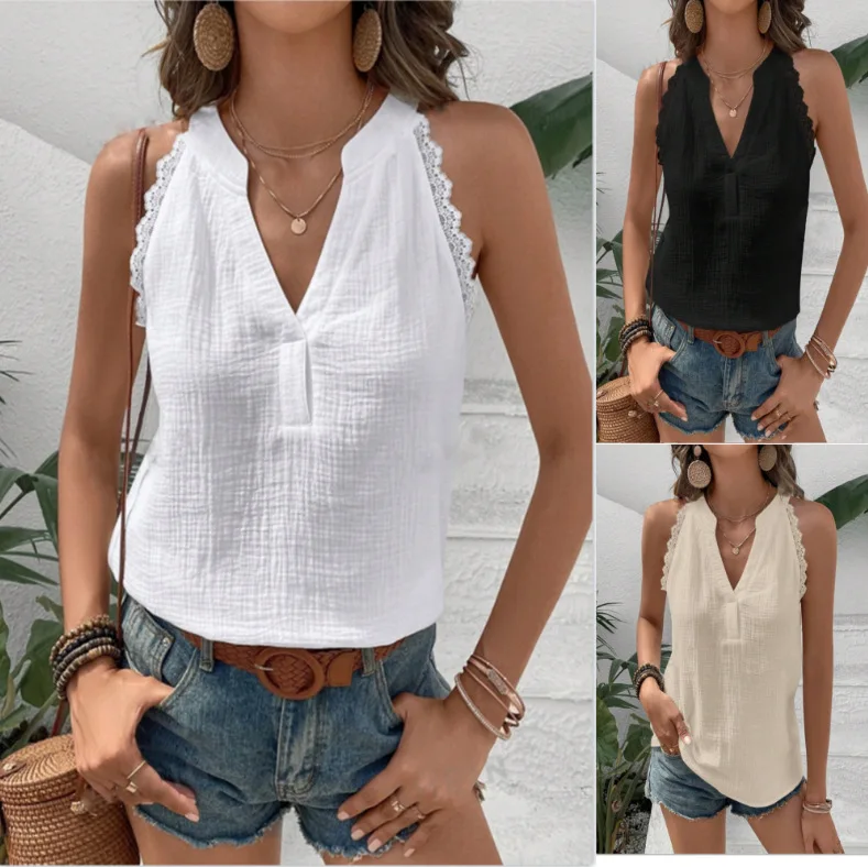 2025 Summer Women's Vest White V-neck Off-shoulder Top Black Simple Lace Casual Basic Sleeveless Shirt Tank for Female
2025 Summer Women's Vest White V-neck Off-shoulder Top Black Simple Lace Casual Basic Sleeveless Shirt Tank for Female